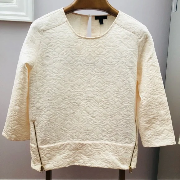 NWOT J CREW Sz 6 Classic Ivory MATELASSE side ZIP TOP Style b7989 - Picture 1 of 5